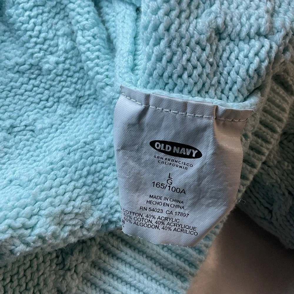 Womens's Large Sea Foam Cable Knit Crew Neck Sweater Old Navy Preppy Coastal